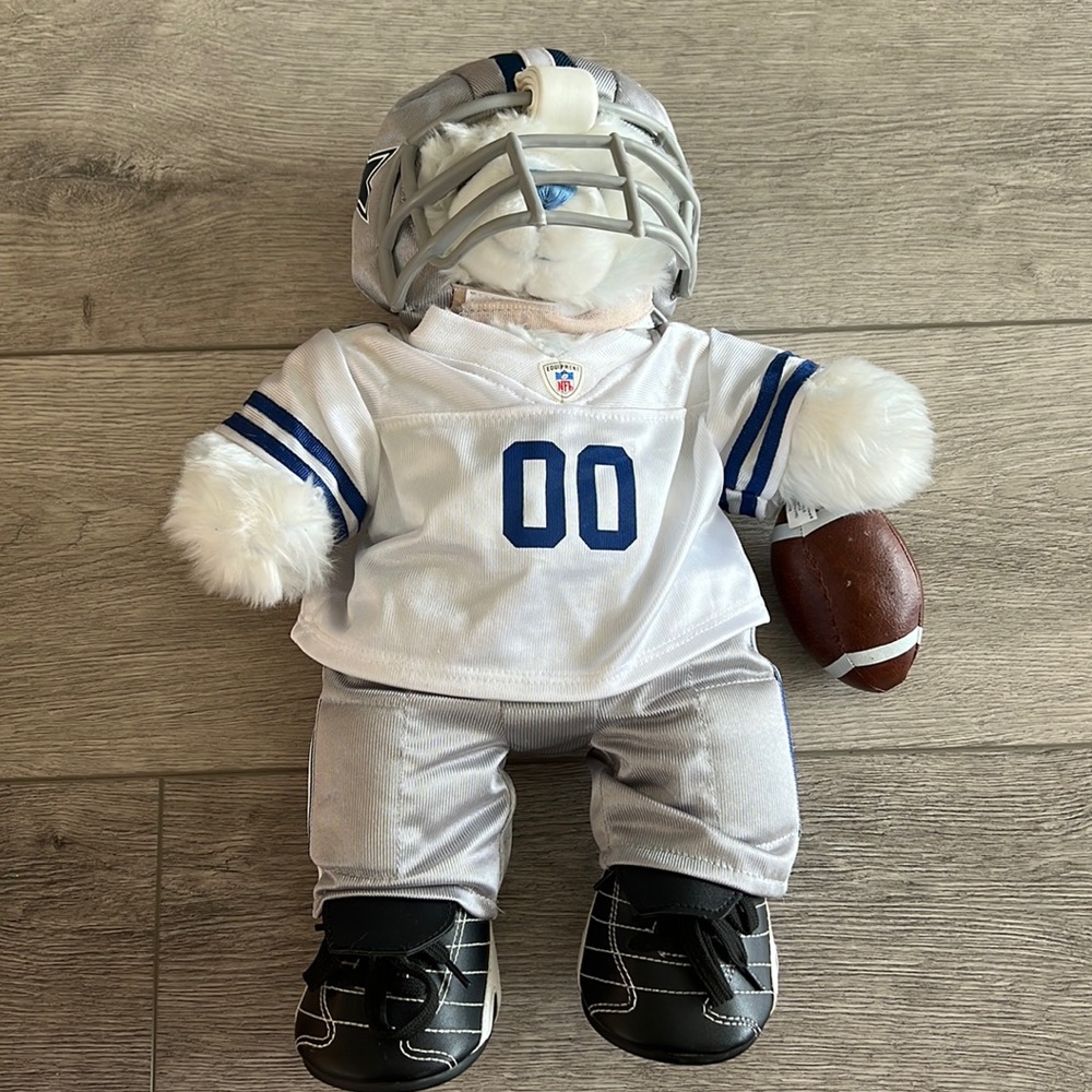 Blue/white Build A Bear with Dallas Cowboys uniform